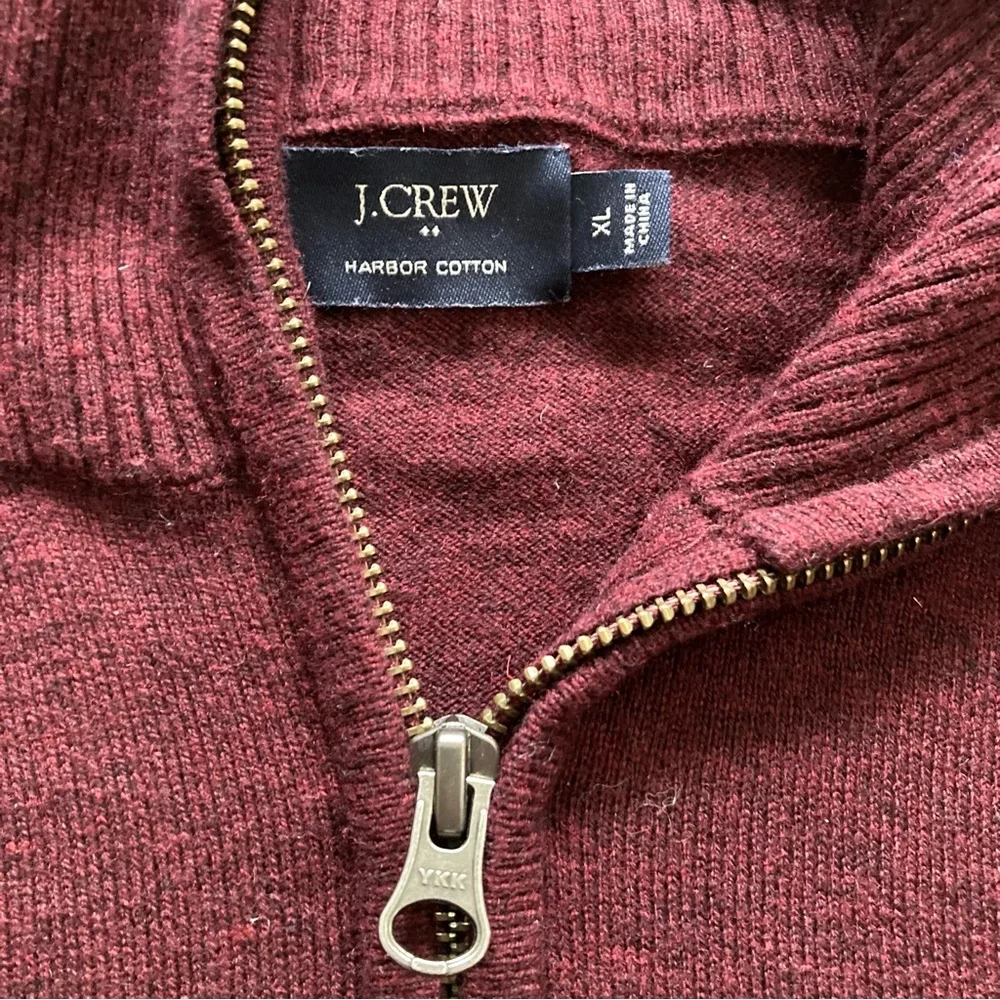 J.Crew XL Harbor Cotton Quarter Zip Sweater Maroon Merino Blend‎ Classic Modern